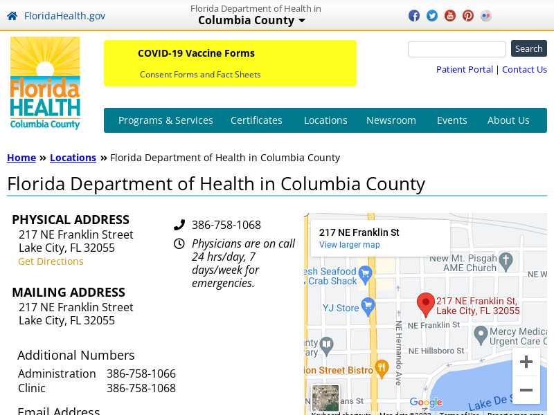 Florida Department of Health in Columbia County